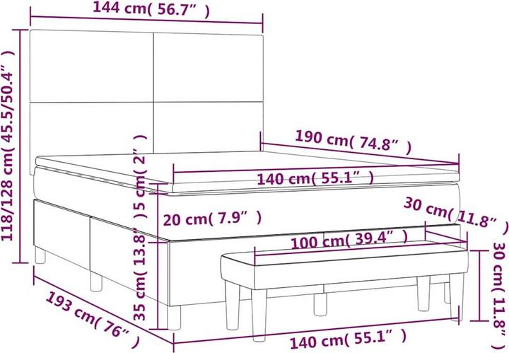 Produktbild vidaXL Boxspringbett (140 x 190 cm)