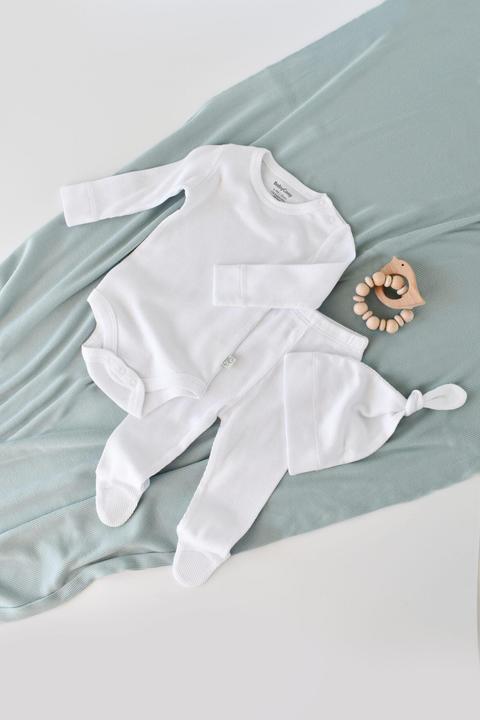 Produktbild BabyCosy Set. Strickhose mit Fuss. Body langarm. Mütze (68)