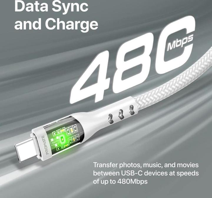 Actual product image ProMate TransLine-CC White USB-C Cable 24K (1.20 m, USB 2.0, 60 W)
