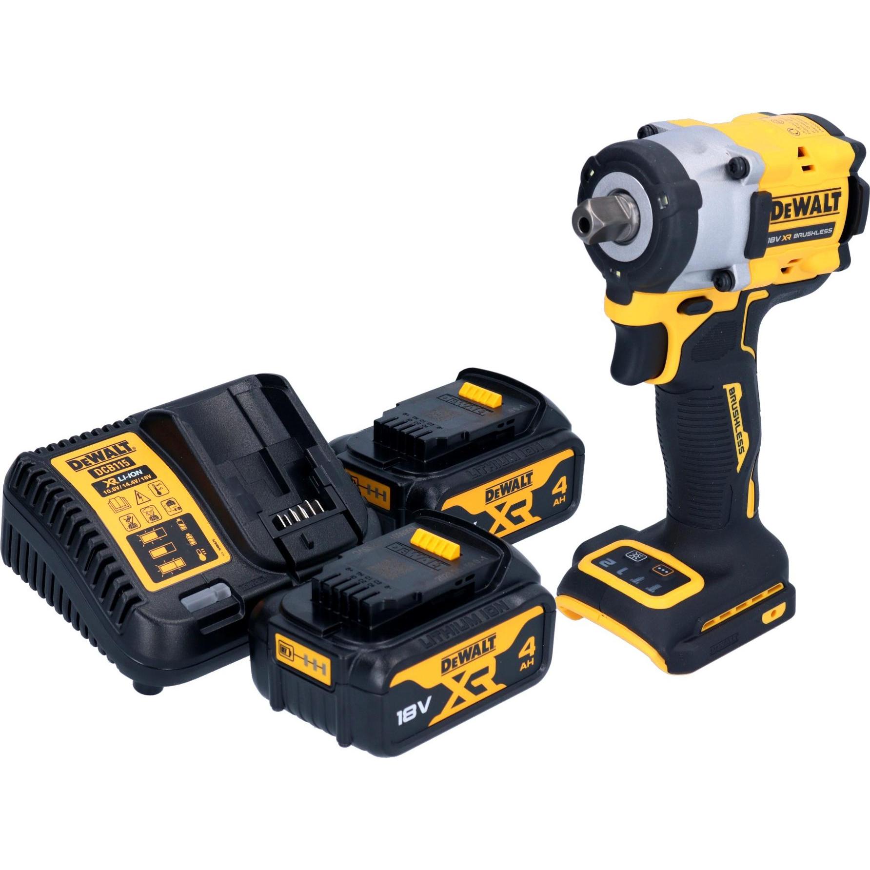 DeWalt, Bohrmaschine + Akkuschrauber, DCF 922 M2 Akku Schlagschrauber 18 V 406 Nm 1/2" Brushless + 2x Akku 4,0 Ah + Lade...