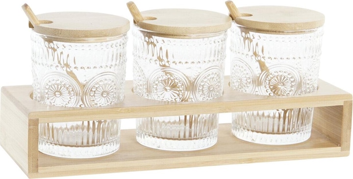 Produktbild DKD Home Decor Zuckerdose Durchsichtig natürlich Bambus Aluminium Kristall Borosilikatglas 300 ml 28 (0.30 l)