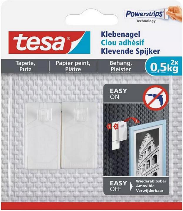 Image du produit tesa Klebenagel für Tapete & Putz, 0,5kg Halteleistung, spurlos ablösbar & wiederverwendbar, 8 Nägel