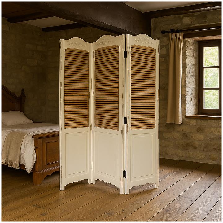 Produktbild HTI-Living Paravent 3-teilig im Shabby Chic Raumteiler im Landhausstil mit Lamellen