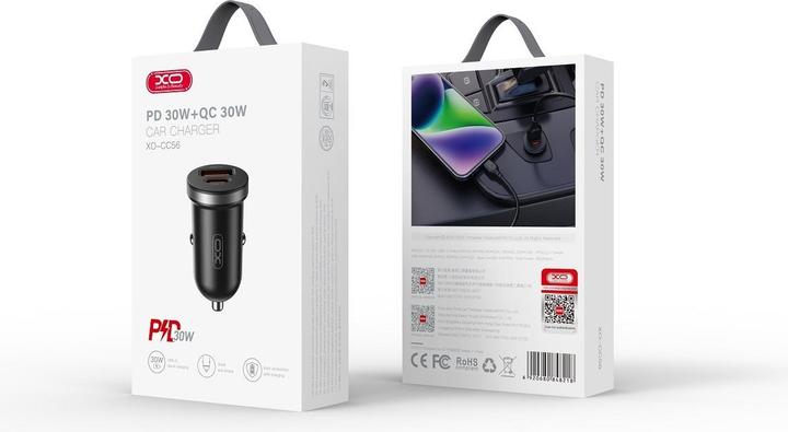 Actual product image xO car charger CC56 PD 30W QC 1x USB 1x USB-C black
