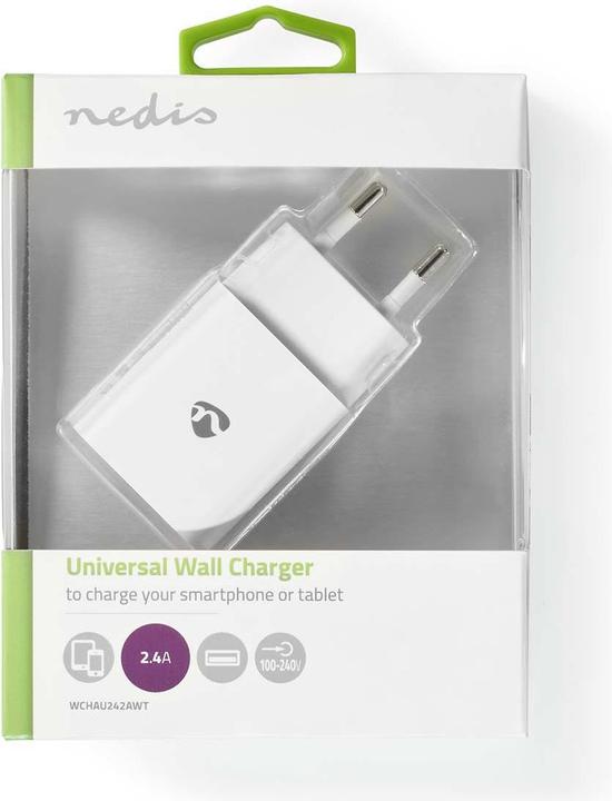Produktbild Nedis Netzladegerät 12 W 1x 2.4 A A - Anzahl der Ausgänge: 1x USB-A, Kein Kabel im Lieferumfang enth (12 W, 1 Port)