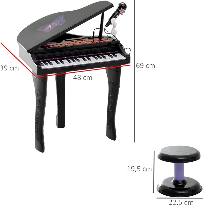 Produktbild Homcom Kinderklavier inklusive Hocker (Englisch, Deutsch)