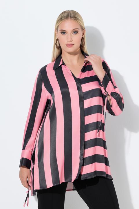 Actual product image Ulla Popken Mixed Stripe Button Front Tunic Blouse (62)