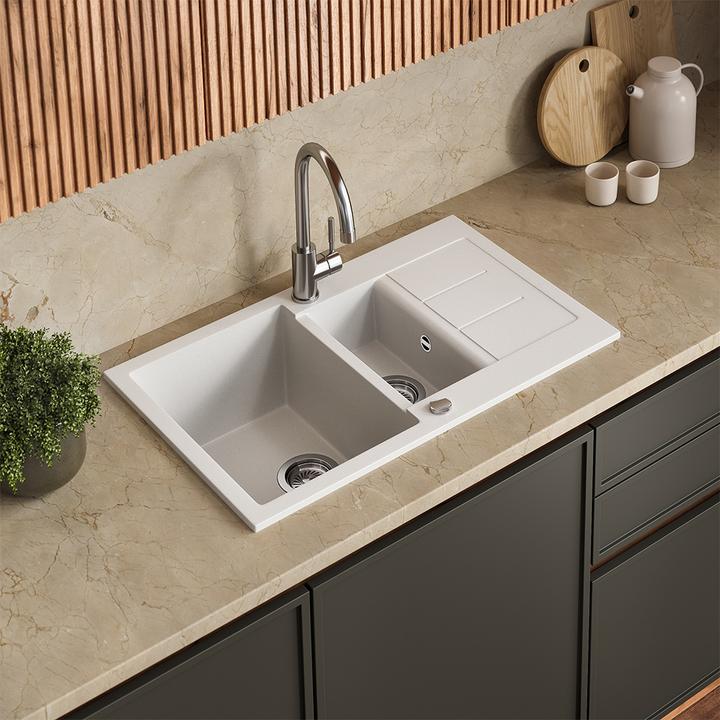 Produktbild Bergström Spülbecken Seattle, Weiss, 80 x 50 cm mit 2 Spülbecken & Trockenplatz (Einbauspüle mit Abtropffläche, 50 cm, 80 cm)