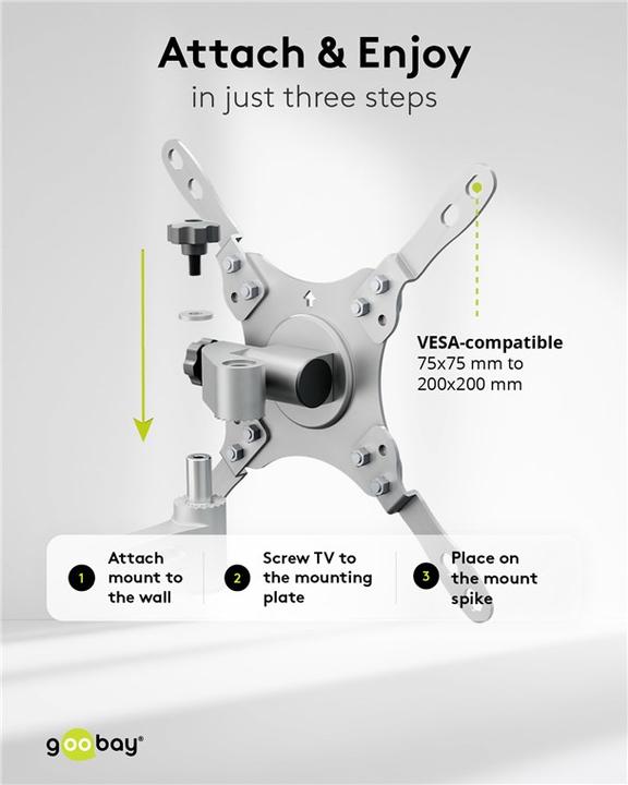 Image du produit Goobay Support TV mural Caravan FULLMOTION M, Argent (Mur, 15 kg, 13" - 43")