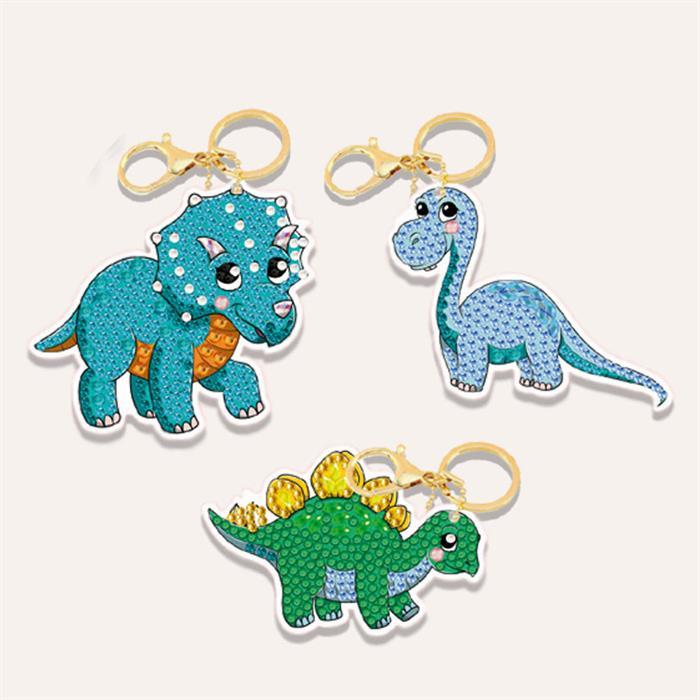 Actual product image Craft Buddy Dinosaur Friends, Crystal Art Keychain 3 pieces