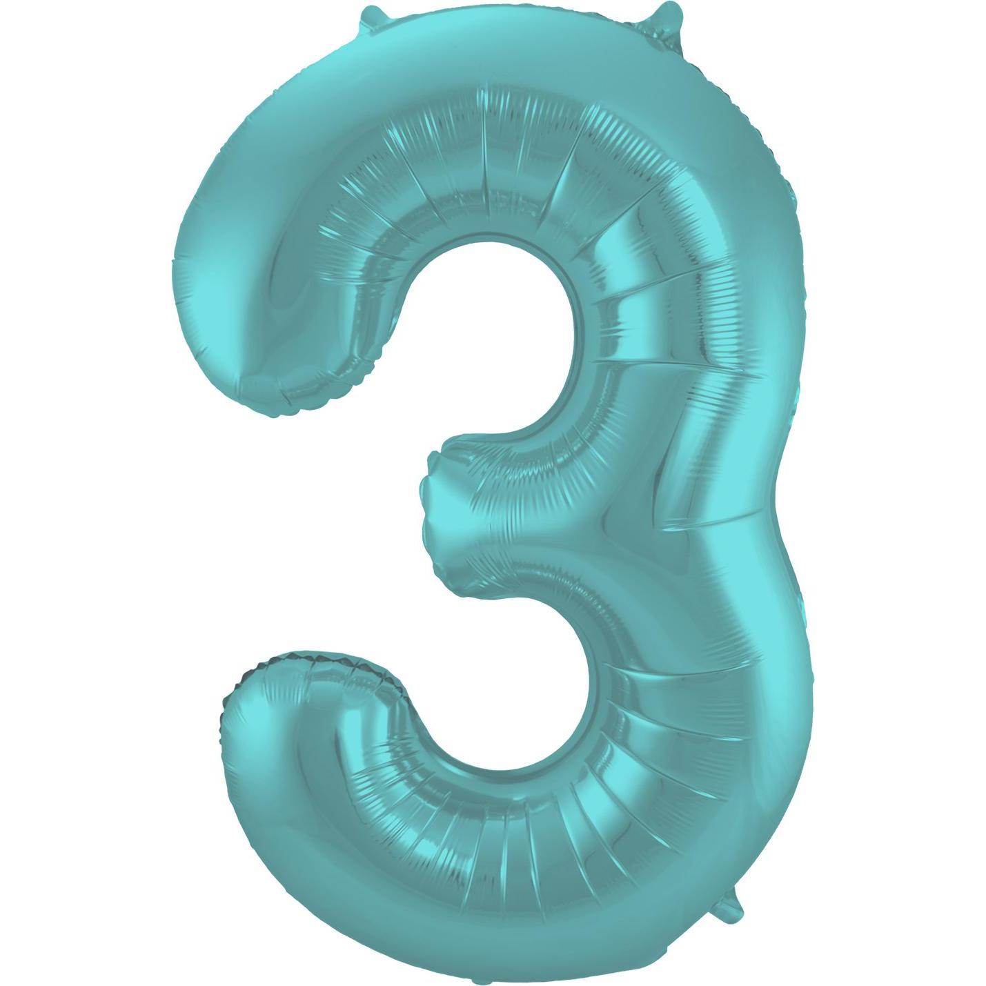 Folat Folienballon Nummer 3 Pastell Aqua Metallic Matt -
