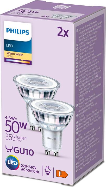 Produktbild Philips LED Classic (GU10, 4.60 W, 355 lm, 2 x, F)
