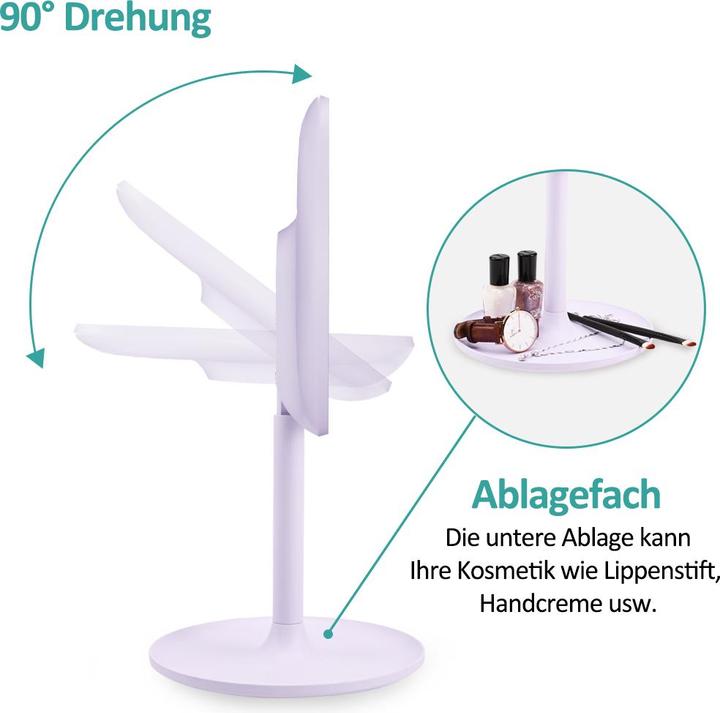 Produktbild Emke Kosmetikspiegel mit Beleuchtung, 1/3-facher Vergrößerung, 90° schwenkbar, Touch-Schalter und Memory-