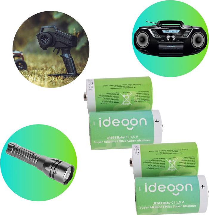 Produktbild Ideoon 4er-Set Premium Batterien Typ C Baby - LR14 Alkaline 1,5V - Langlebige Energiequelle (4 Stk., C)