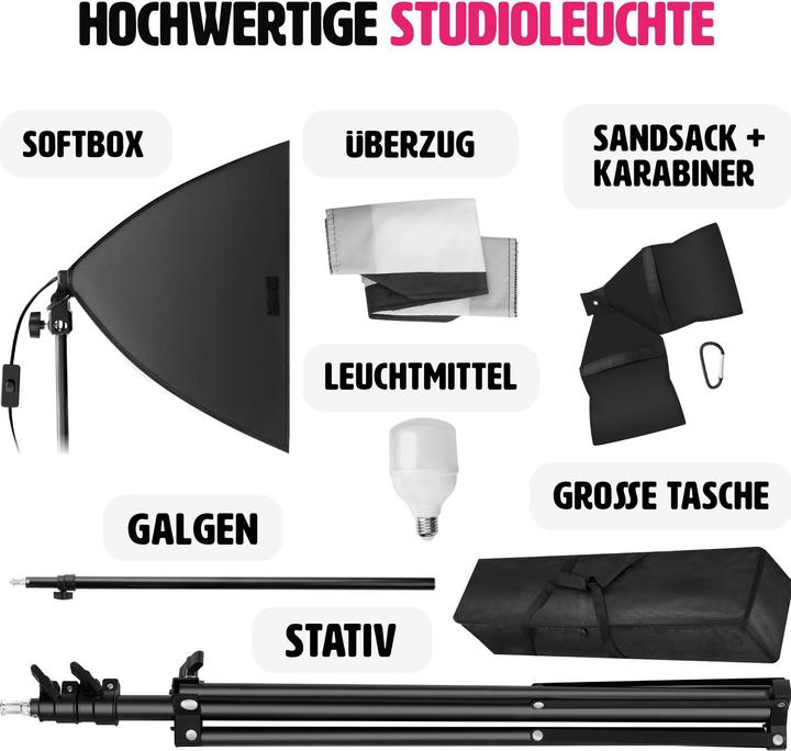 Image du produit tectake Lampe de studio avec boîte à lumière, trépied et sac (éclairage de studio)