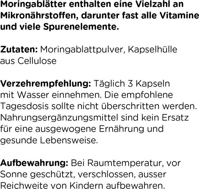 Nährwerte und Zutaten Kanela Moringa Kapseln (75 Stk) (75 Stück, Kapseln)