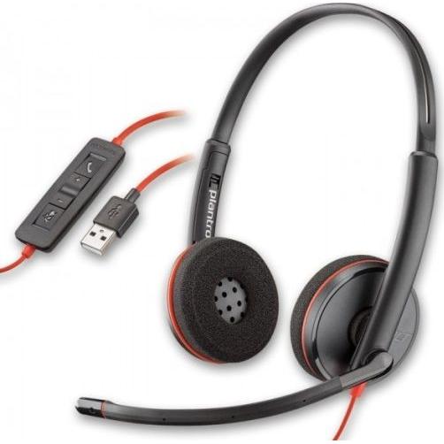 Thumbnail - Poly Blackwire C3220 UC (Kabelgebunden, USB-A), Office Headset, Schwarz, Rot