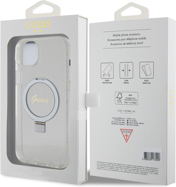 Produktbild Guess GUHMP15MHRSGSD iPhone 15 Plus 6.7" przezroczysty/transparent hardcase Ring Stand Script Glitte (Apple iPhone 15 Plus)