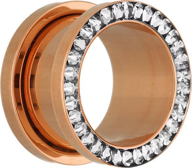 Produktbild Star Piercing Flesh Tunnel rosegold mit Kristall silber und Epoxy Schutzschicht (ohne Messing, Chirurgenstahl 316L)