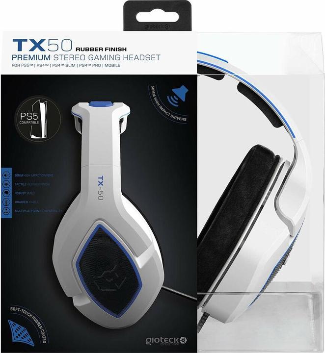 Actual product image Gioteck Headset TX-50, stereo, white/blue,3.5mm jack,1.4m (Cable)