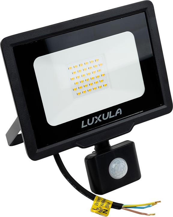 Luxula LED floodlight with motion detector, EEK: F, 30W, 3000lm, 4000K, black (3000 lm, IP65)