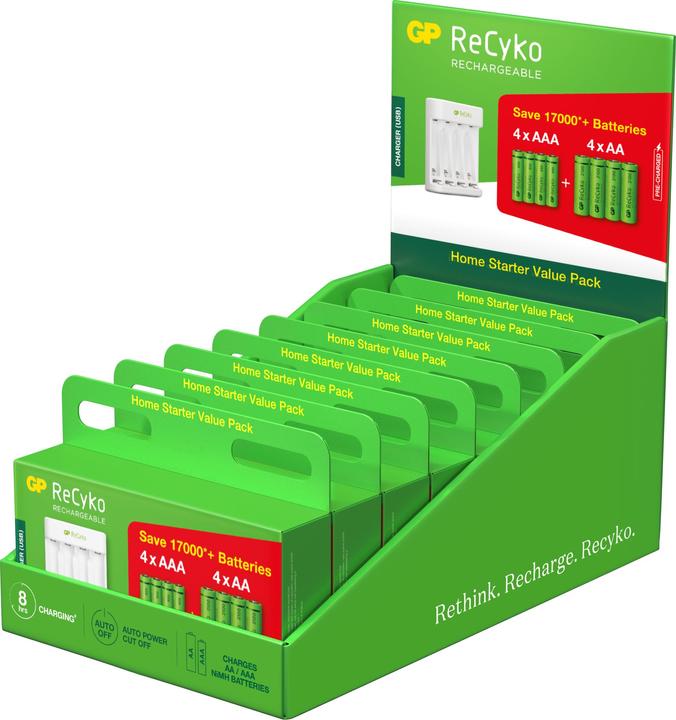 Immagine prodotto GP Batteries Caricatore USB a 4 porte ReCyko E111. + 4xAA 2100mAH + 4x AAA 800mAh (8 pz., AAA, AA, 2100 mAh, Accumulatore di carica elettrica)