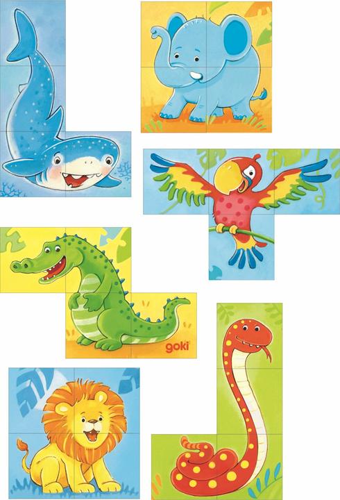 Productafbeelding Goki Wilde dieren kubus puzzel (4 onderdelen)