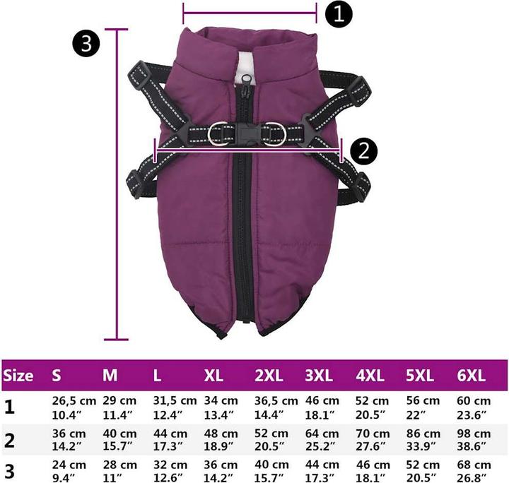 Actual product image vidaXL Dog coat with harness Waterproof Reflective Purple (40, Dog coat)