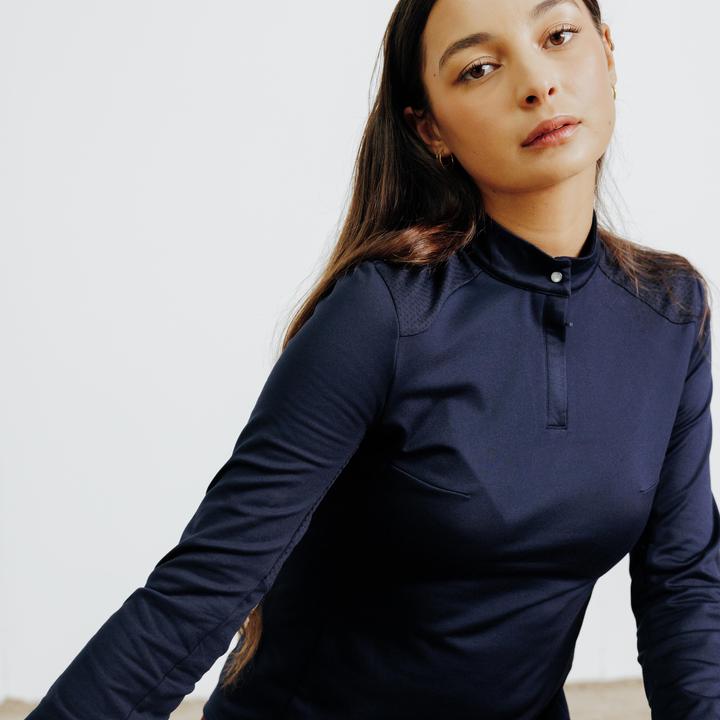 Produktbild Fouganza Reit-Poloshirt 500 langarm Damen blau (38)