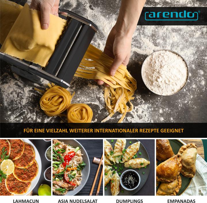 Produktbild Arendo Nudelmaschine, Manueller Pasta Maker, Nudelpresse, Edelstahl, 7 einstellbare Stärken, Duplexvorsatz