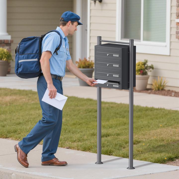 Produktbild Wiltec 4er Briefkastenanlage Anthrazit 270x513x1500mm Standbriefkasten Post