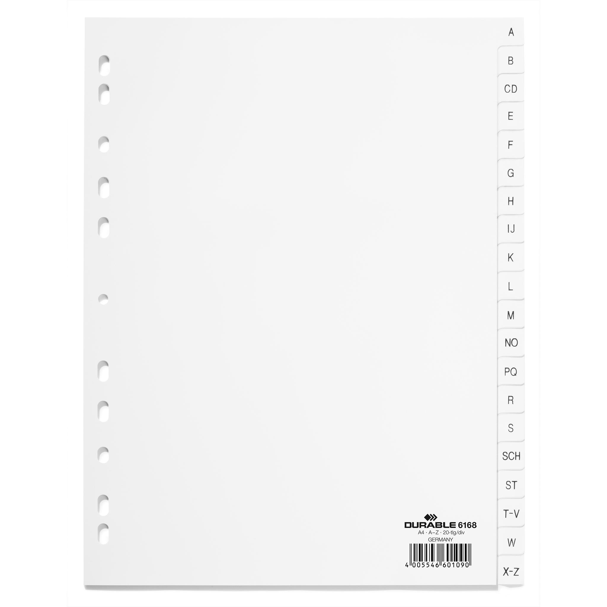 Thumbnail - Durable, Ordner Zubehör, Kunststoff-Register, A-Z, A4, PP, 20-teilig, weiá