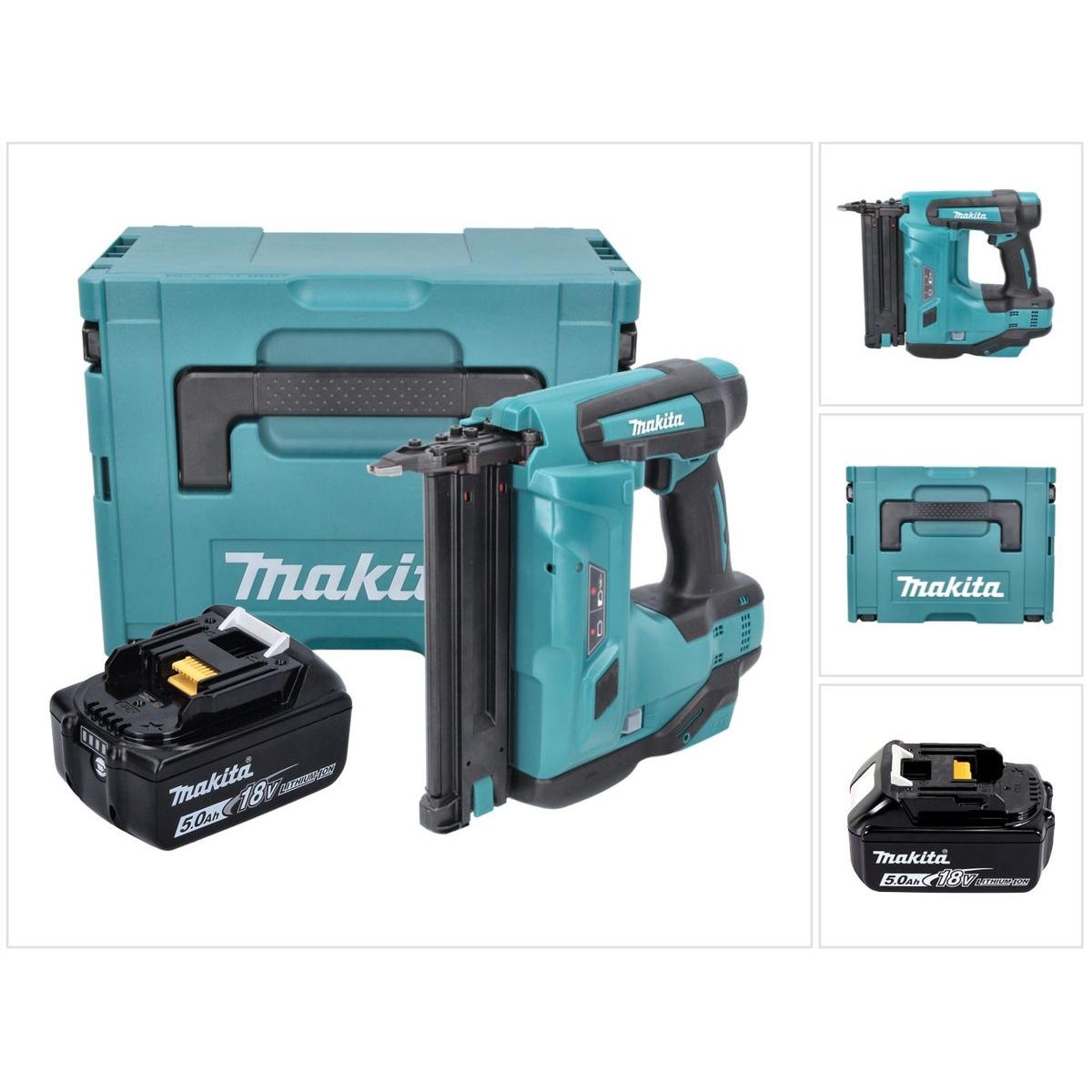 Makita, Tacker + Nagelpistole, DBN 500 T1J Akku Stauchkopfnagler 15-50 mm 90° 18 V mit 1x 5,0 Ah Akku im MakPac - ohne L...