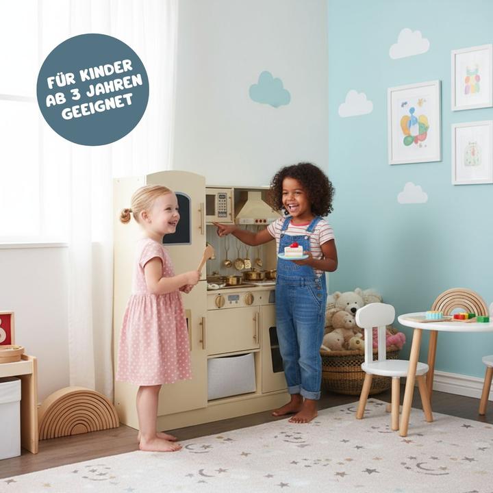 Produktbild Hermex Kinderküche aus Holz mit Zubehör Spielküche Holzküche Spielzeug