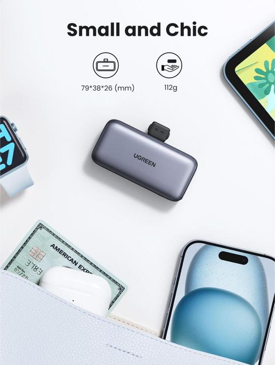 Immagine prodotto Ugreen Banca di energia da 5000 mAh con connettore USB-C incorporato (5000 mAh, 22.50 W, 18 Wh)