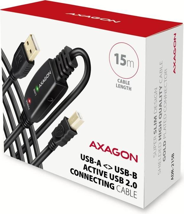 Produktbild Axagon ADR-215B aktives USB 2.0 Verbindungskabel, USB-A auf USB-B - 15m (15 m, USB 2.0)