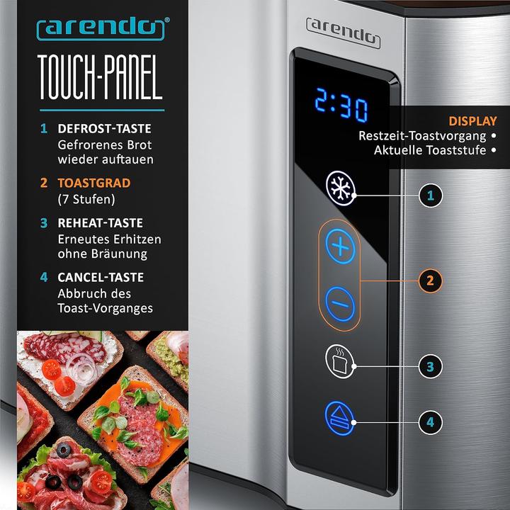 Produktbild Arendo Touch Toaster mit Brötchenaufsatz und Display