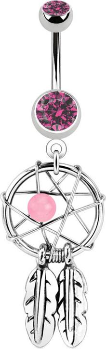 Immagine prodotto Star Piercing Banana in argento con ciondolo acchiappasogni e palla rosa (senza ottone, Acciaio chirurgico 316L)