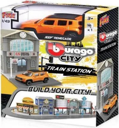 Produktbild Bburago 18/31505 Street Fire Build the city The train station with metal car 1:43 Official Jeep Rene