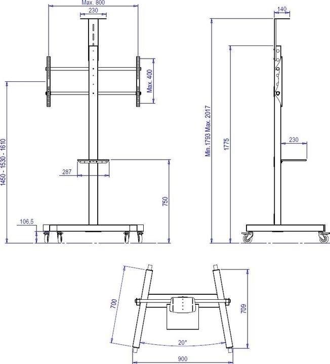 Produktbild OMB TV Ständer BigFix Trolley, -90", Metall, max 80kg (80 kg)