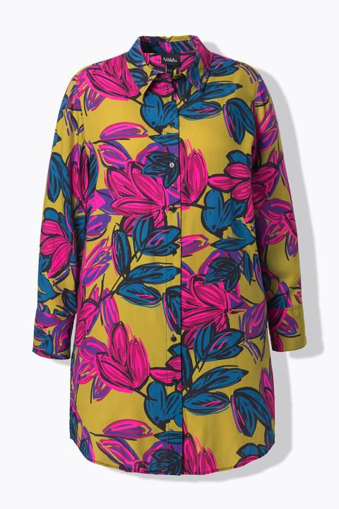 Immagine prodotto Ulla Popken Blusa lunga con fiori, collo da camicia e maniche lunghe (58, 60)