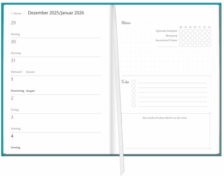 Immagine prodotto Kalenderbuch A6 blau 2026 (A6, 1 settimana / 2 pagine)