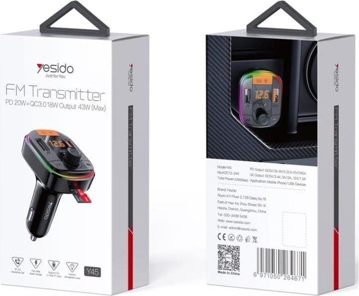 Produktbild Yesido Autoladegerät USB Bluetooth Digital Display FM Schwarz