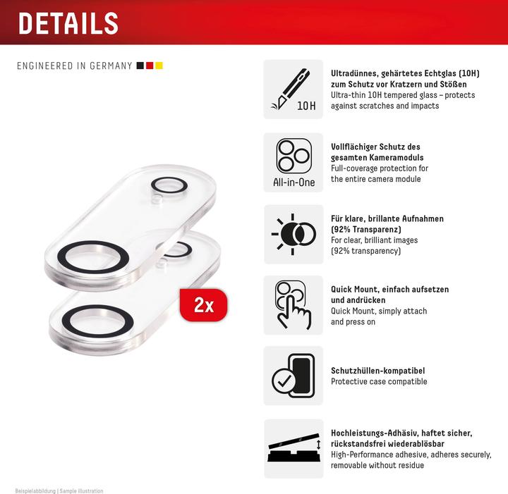 Produktbild Displex Full Cover Camera Lens Glass, Kamera Schutzglas, Platte, Doppelpack (2 Stück, Apple iPhone Air)
