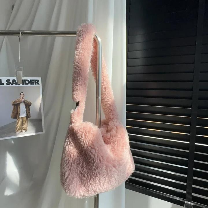 Actual product image Only-Bags.Store Weiche Plüsch-Umhängetaschen aus künstlicher Schafwolle, Umhängetasche mit grossem Fassungsvermögen
