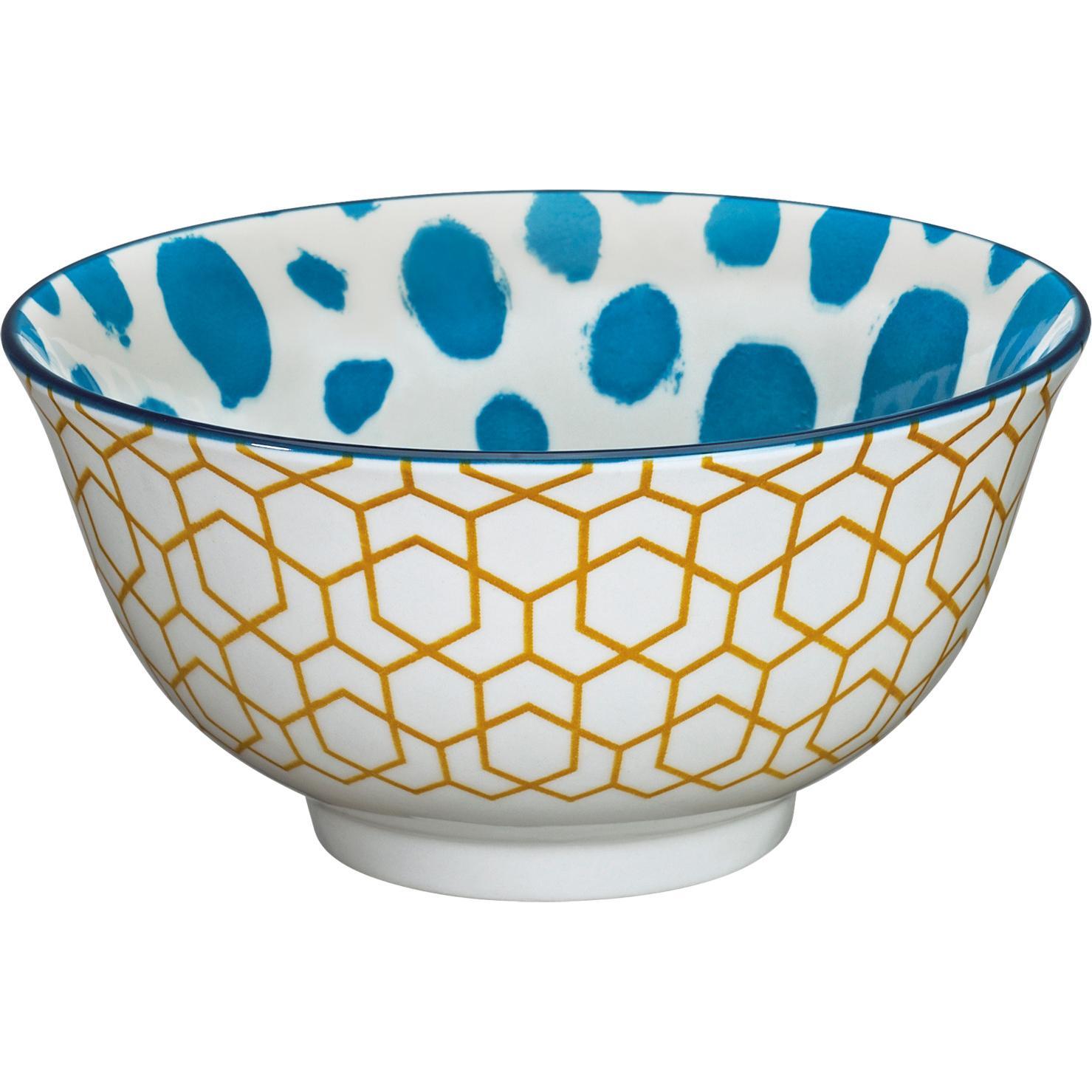 6x Cilio Bowl Amici Waben Porzellan 850 ml ø 18x8 cm, Schüssel + Schale, Mehrfarbig