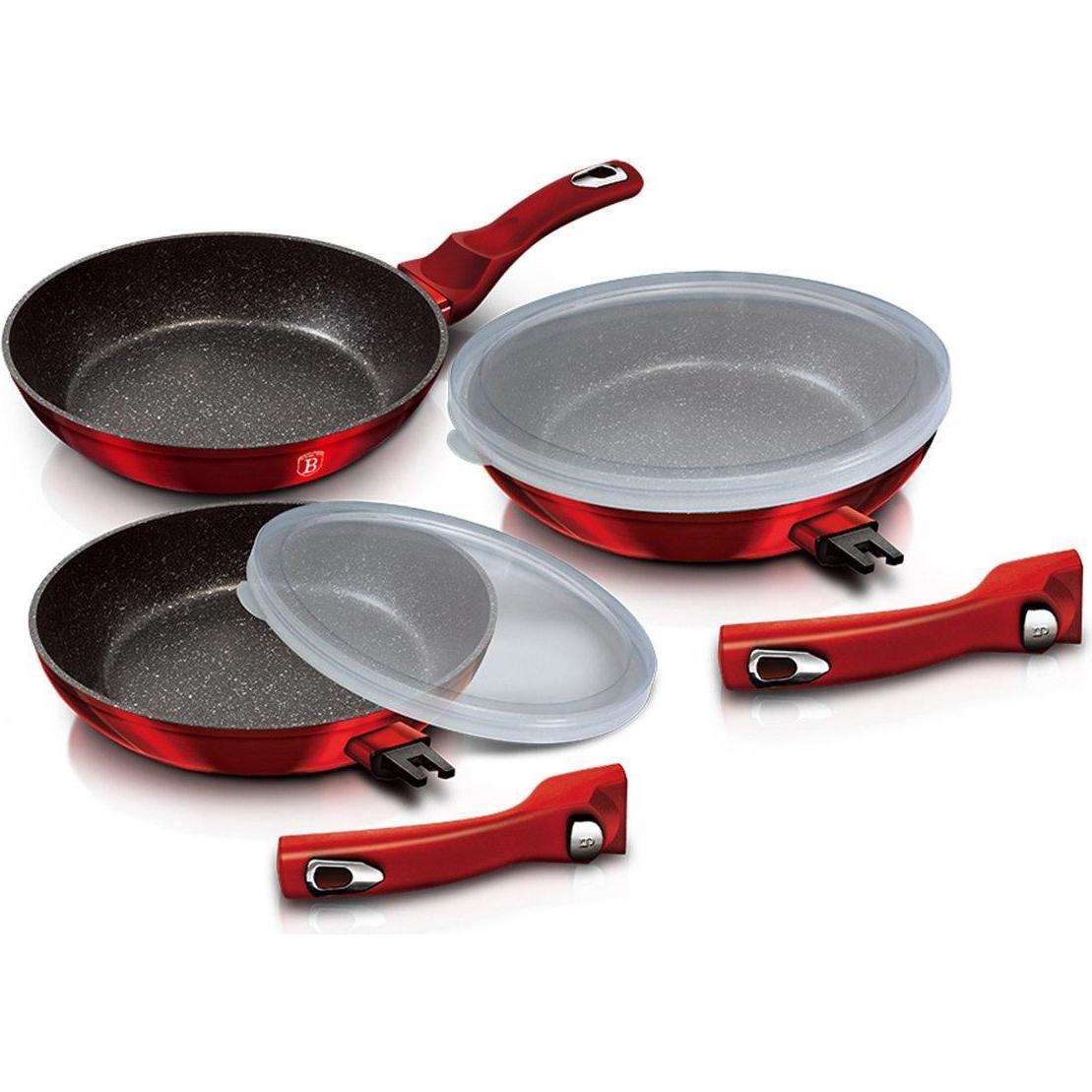 BerlingerHaus 3 Pans set, Pfanne + Kochtopf, Rot