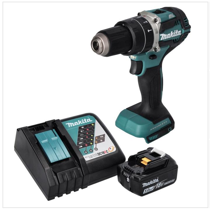 Produktbild Makita DHP 484 RT1 Akku Schlagbohrschrauber 18 V 54 Nm Brushless + 1x Akku 5,0 Ah + Ladegerät (Akkubetrieb)