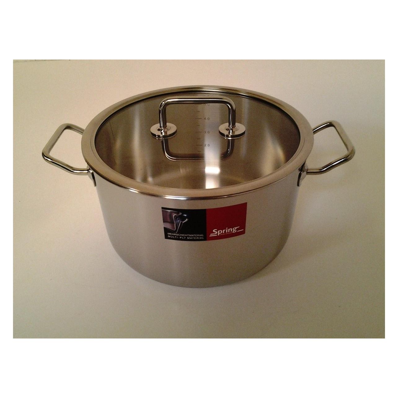 Spring Brigade Basic 24 Cm 6, 5 Liter Vleespan Met Glazen Deksel Inductie, Pan + Steelpan, Zilver, Transparant