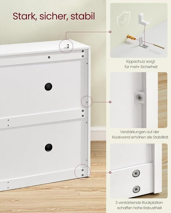 Actual product image Songmics Schuhschrank Klappen Verstellbar Schuhregal Schneeweiss (105.50 x 24 x 82.70 cm)